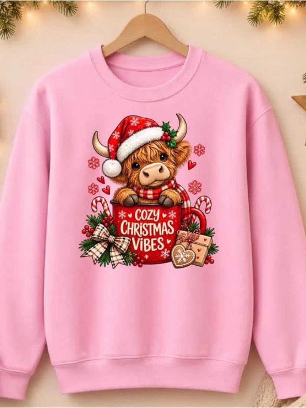 Pink 'Cozy Christmas Vibes' Holiday Sweatshirt
